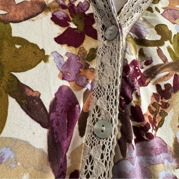 LOGO Floral Button Up Shirt V Neck Stretch Soft Comfort Casual S - Picture 3 of 8